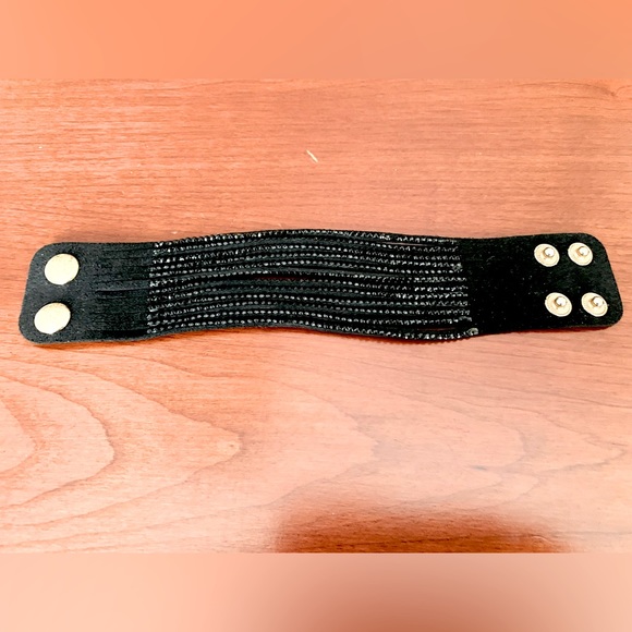 Black suede cuff style bracelet with sparkling black beaded strings adjustable - Picture 2 of 8